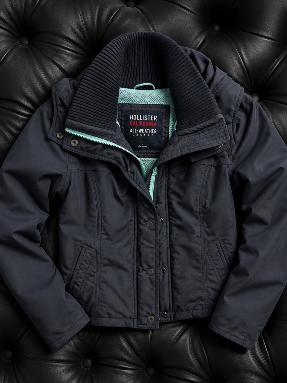 Hollister Kids Navy Raincoat with Mint Trim